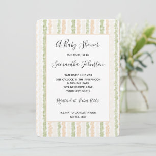 Invitation Douce Baby Shower aux rayures vertes et crème