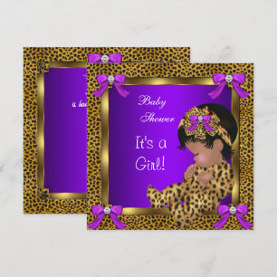 Invitation Douce Baby Shower Bébé Fille Léopard Violet Or 2