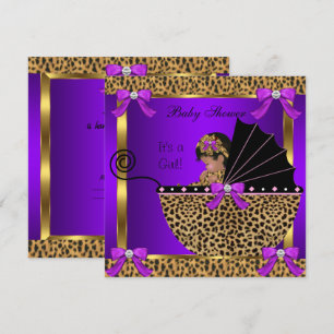 Invitation Douce Baby Shower Bébé Fille Léopard Violet Rose