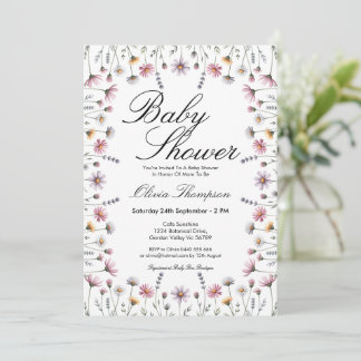 Invitation Douce Baby Shower Bohème Fleur de Champ aux Pastel