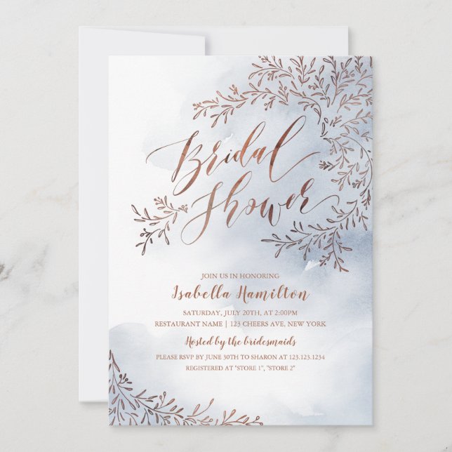Invitation Douce baby shower calligraphie florale rustique bl (Devant)