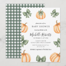 Douce Baby Shower Citrouilles Orange Carreaux Vert