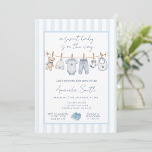 Invitation Douce Baby Shower Corde à Linge Suspendue Rustique