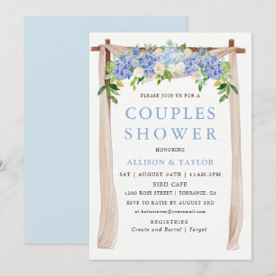 Invitation Douce Baby Shower Couple Hydrangea Aquarelle Bleue