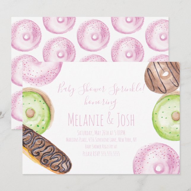 Invitation Douce Baby Shower Donut Aquarelle Gâtea (Devant / Derrière)