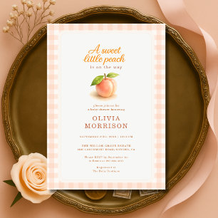 Invitation Douce Baby Shower Été Carreau Pêche Bébé