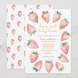 Invitation Douce Baby Shower Fleurs de Fraisier Aquarelle