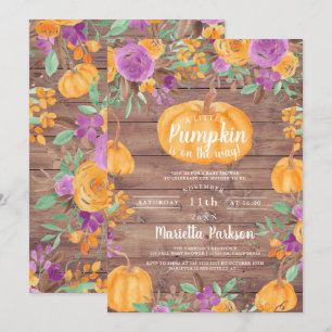 Invitation Douce baby shower florale automnale citrouille aqu