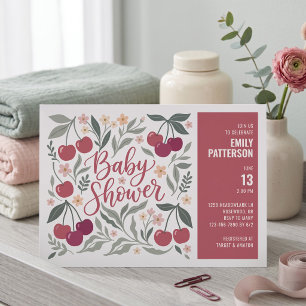 Invitation Douce Baby Shower Florale aux Cerises
