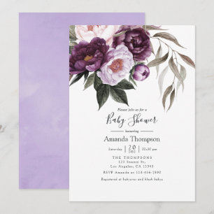 Invitation Douce Baby Shower Florale en Velours Profond