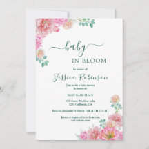 Douce Baby Shower Florale Rose Élégante Aquarelle