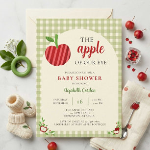 Invitation Douce Baby Shower Gingham Pomme de Nos Yeux