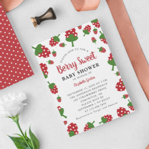 Invitation Douce Baby Shower Moderne aux Fraises Mignonnes