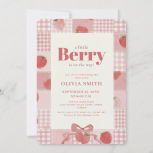Invitation Douce Baby Shower Rose Gingham aux Fruits Rouges