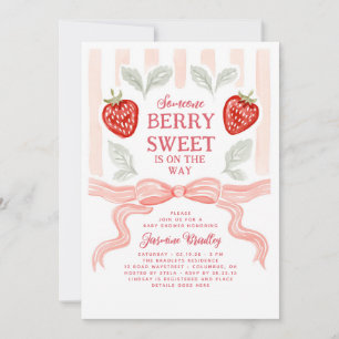 Invitation Douce Baby Shower Rose Ruban Fraise
