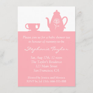 Invitation Douce Baby Shower Rose, Thé Party pour la future m