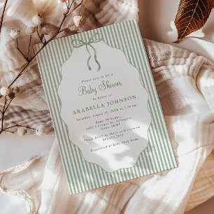 Invitation Douce Baby Shower Ruban Vert Rayé