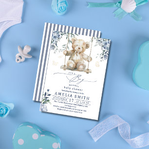 Invitation Douce Baby Shower Teddy Boy Aquarelle Bleue