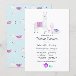 Invitation Douce Baby Shower Virtuelle à thème Lama Aquarelle