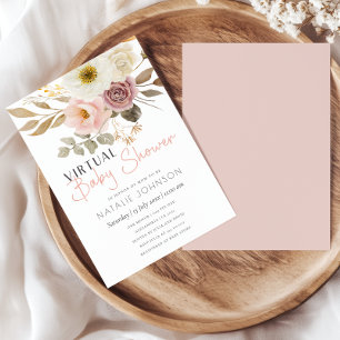 Invitation Douce Baby Shower Virtuelle Fille Florale Printemp