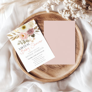 Invitation Douce Baby Shower Virtuelle Fille Florale Printemp