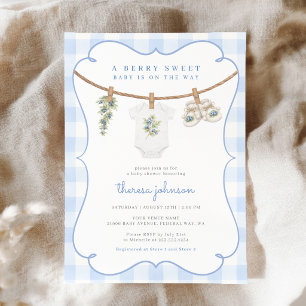 Invitation Douce baignoire de bébé en vichy bleu pour une Bab