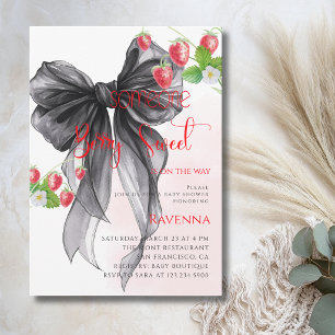Invitation Douce Bébé Fête de Naissance Mignonne Cerise Ruban