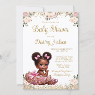 Invitation Douce Bébé Rose Tutu Rose Poudrée Or Baby Shower