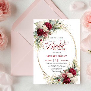 Invitation Douce Bohème Rouge Blanc Floral Douche Dorée