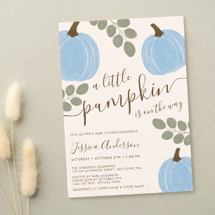Invitation Douce Citrouille Bleue Eucalyptus Garçon Baby Show