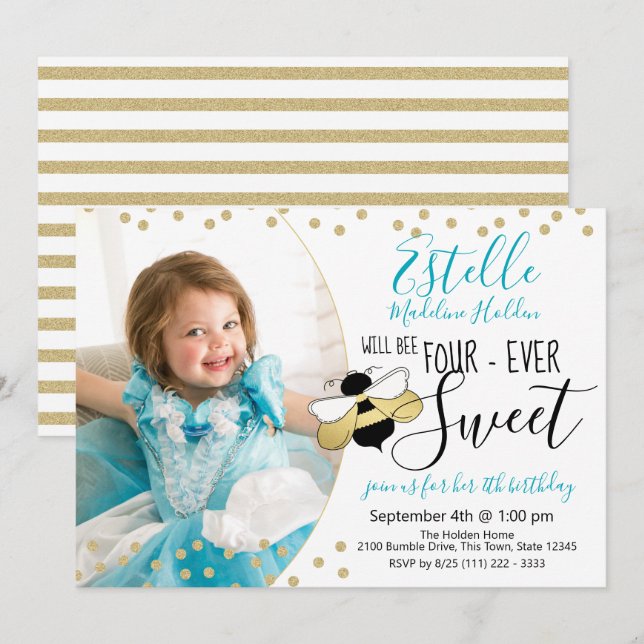 Invitation Douce comme peut Beth Quart Anniversaire Photo (Devant / Derrière)