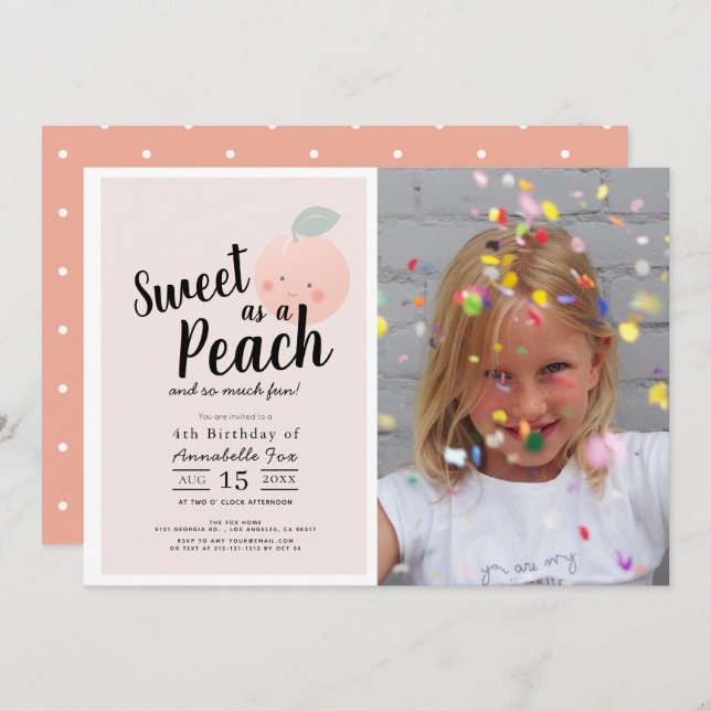 Invitation Douce comme une photo de fille mignonne pour anniv (Devant / Derrière)