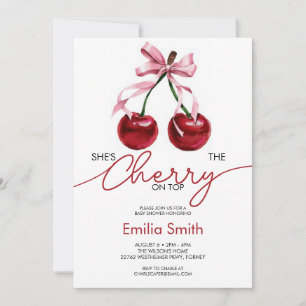 Invitation Douce Coquette Cerise sur le Haut Baby Shower
