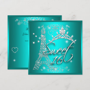 Invitation Douce Couronne Turquoise Eiffel Tour