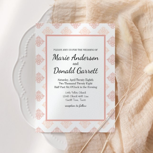 Invitation Douce Damassé Rose Pêche (Créateur téléchargé)