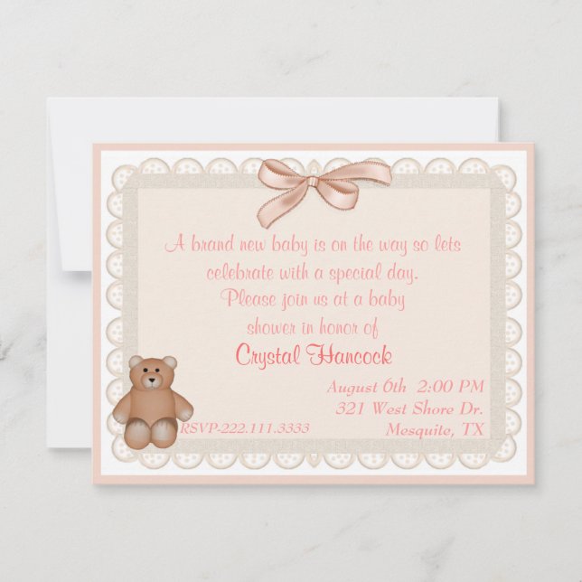 Invitation douce de baby shower d'oeillet de pêche (Devant)