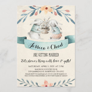Invitation douce de douche de couples de lapins