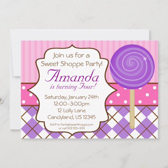 Invitation douce de fête d'anniversaire de lucette (Devant)