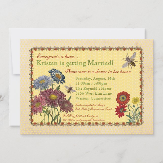 Invitation douce de Fête de la mariée d'abeille (Devant)