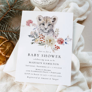 Invitation Douce Douceur Léopard des Neiges Hiver Baby Shower