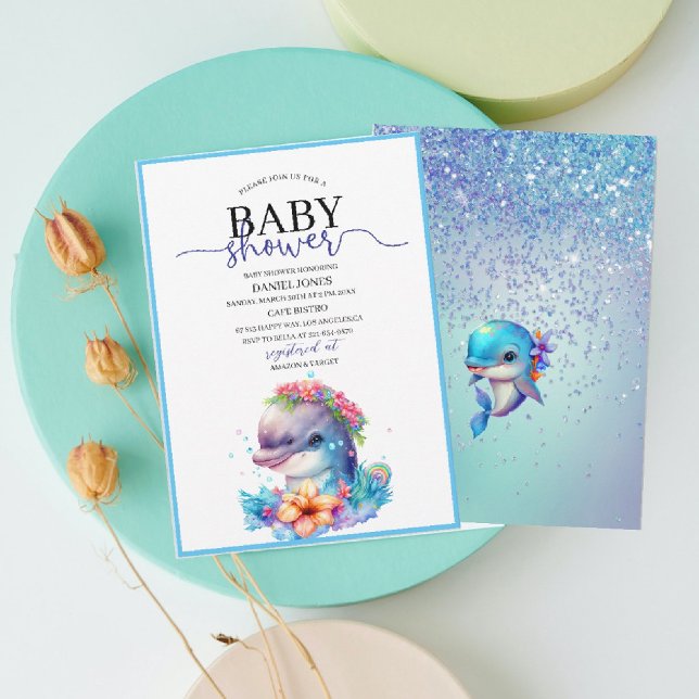 Invitation Douce douche de bébé dauphin aquarelle (Créateur téléchargé)