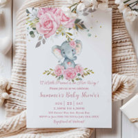 Douce Éléphant Fille Baby Shower Fleurs Rose Bébé