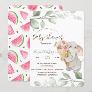 Invitation Douce Éléphant Glace Pastèque Baby Shower 