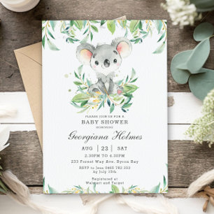 Invitation Douce Fête Bébé Koala Eucalyptus Verdure
