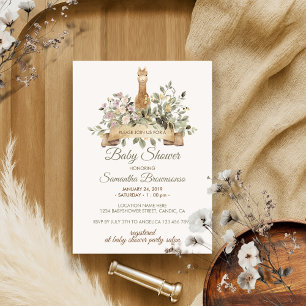 Invitation Douce Fête Bébé Ruban Botanique Alpaga