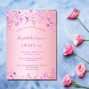 Invitation Douce fête de 16 ans rose étoiles saupoudrer