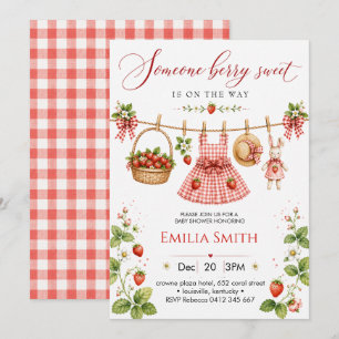 Invitation Douce Fête de Baby Shower aux Fraises à Carreaux