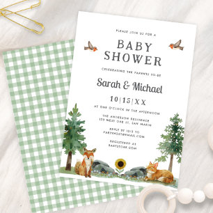 Invitation Douce Fête de Bébé Aquarelle Bois Neutre