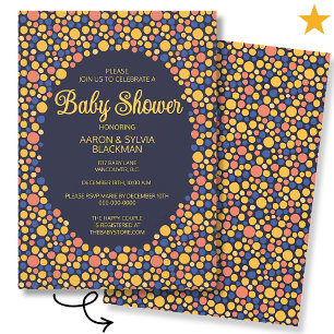 Invitation Douce Fête de Bébé aux Points Colorés Bleu Jaune