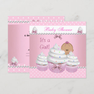 Invitation Douce Fête de Bébé Fille Mignonne Gâteau Rose Pail